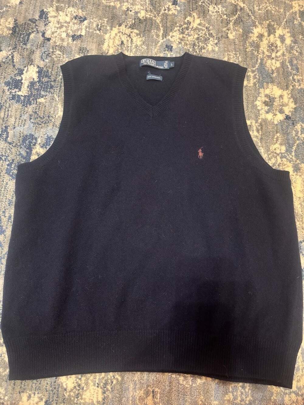 Polo Ralph Lauren Men's Black 100% Lambswool V-Neck Sweater Vest Size L